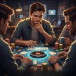 Pemain Domino QQ online menyusun kartu di meja digital dengan chip