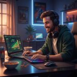 Gamer menikmati bonus minimal deposit di laptop