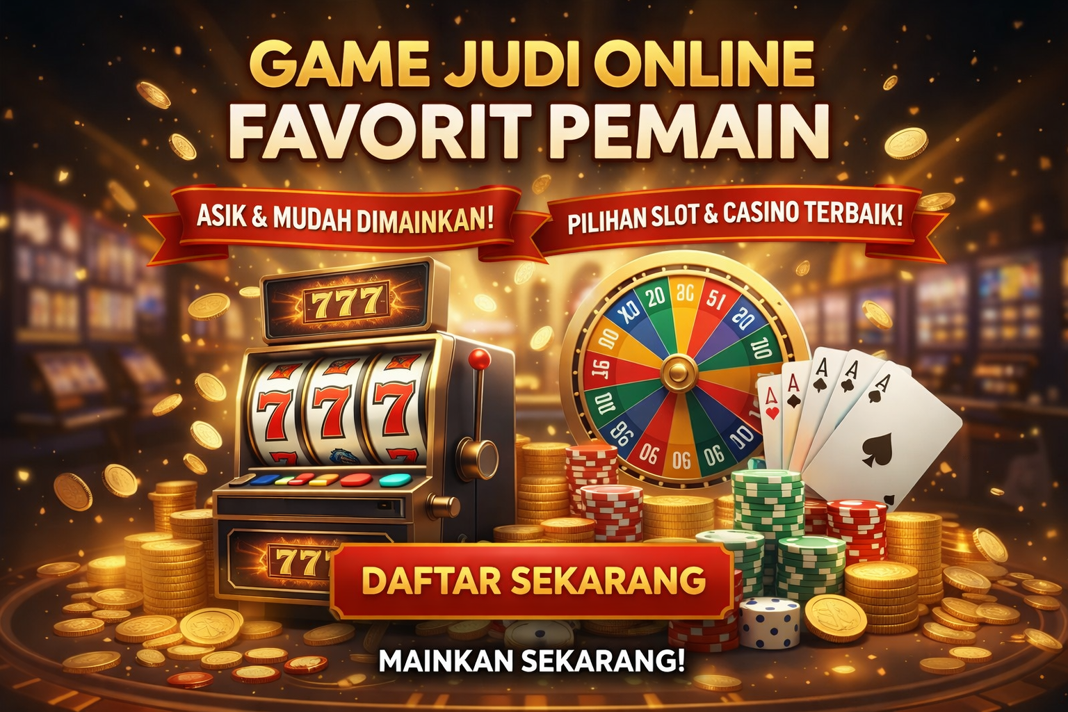 Game judi online favorit pemain dengan mesin slot 777, roulette, kartu casino, dan tombol daftar sekarang
